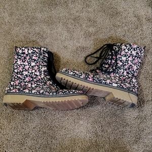Forever 21 Black Floral Combat Boots